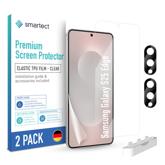 smartect TPU Schutzfolie Klar für Samsung Galaxy S25 Edge, 2 x Front + 2 x Cam