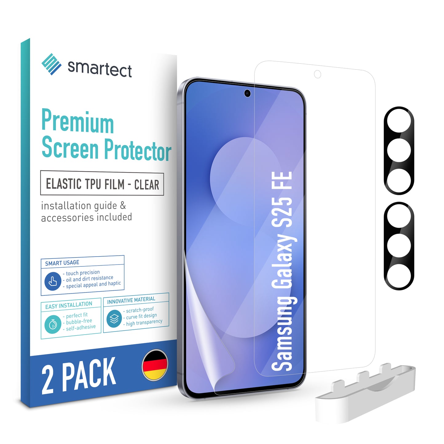 smartect TPU Schutzfolie Klar für Samsung Galaxy S25 FE, 2 x Front + 2 x Cam