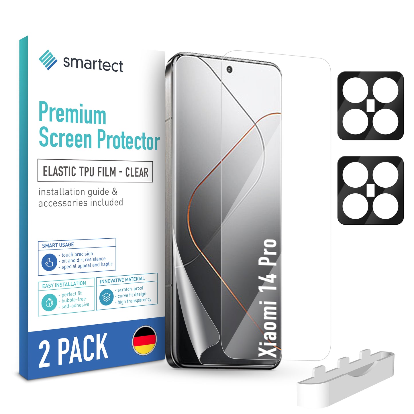 smartect TPU Schutzfolie Klar für Xiaomi 14 Pro, 2 x Front + 2 x Cam