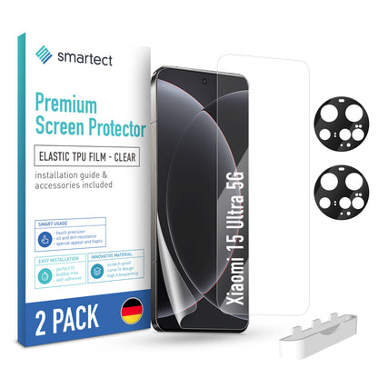 smartect TPU Schutzfolie Klar für Xiaomi 15 Ultra 5G, 2 x Front + 2 x Cam