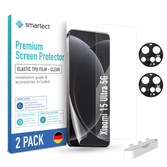 smartect TPU Schutzfolie Klar für Xiaomi 15 Ultra 5G, 2 x Front + 2 x Cam