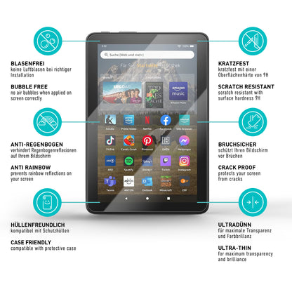smartect Schutzglas Klar für Amazon Fire HD 8 (8"), 2 Stück