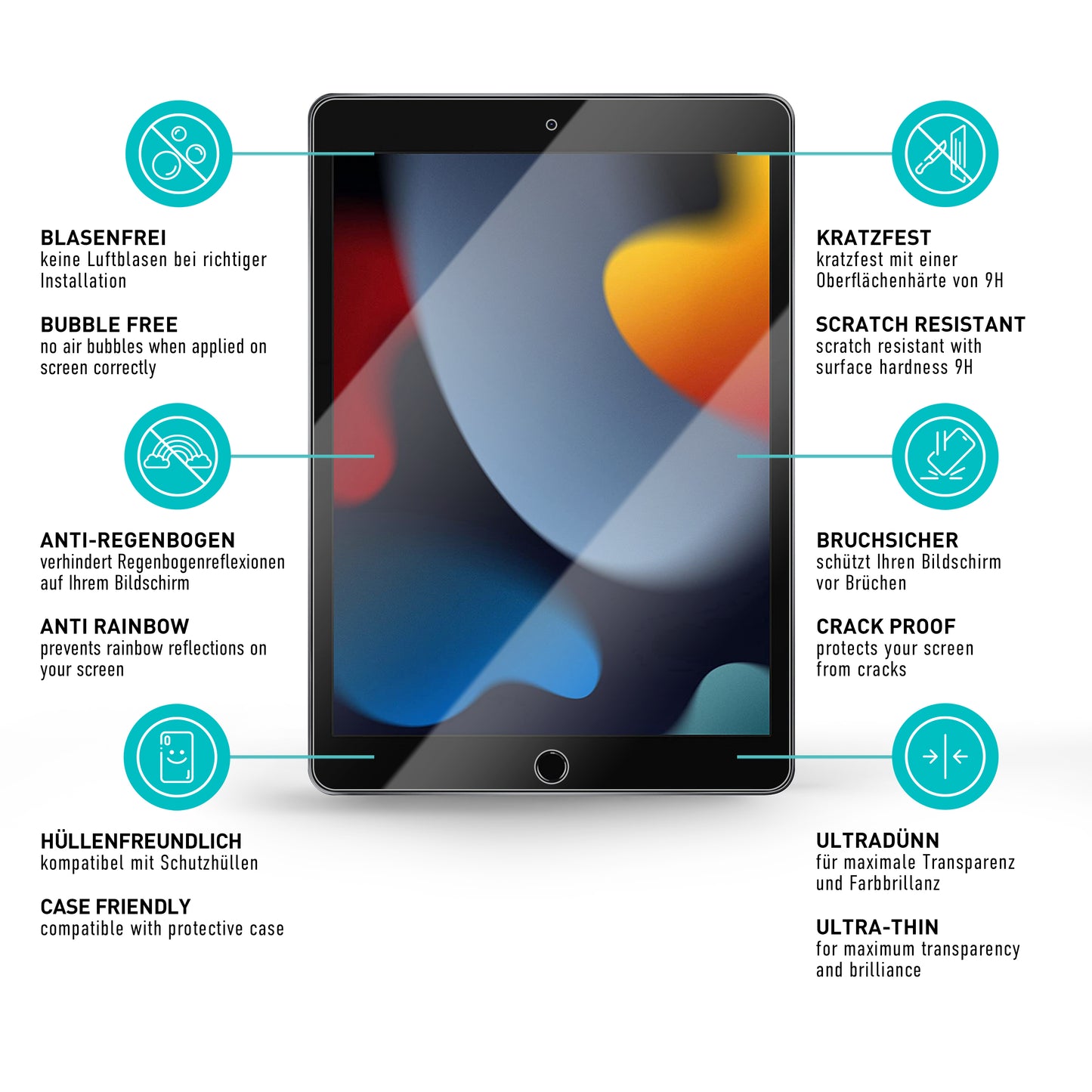 smartect Schutzglas Klar für Apple iPad 9./8./7. Gen. 10,2"(2021/2020/2019), 2 Stück