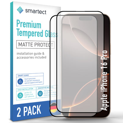 smartect Schutzglas Full Screen Matt für iPhone 16 Pro, 2 Stück