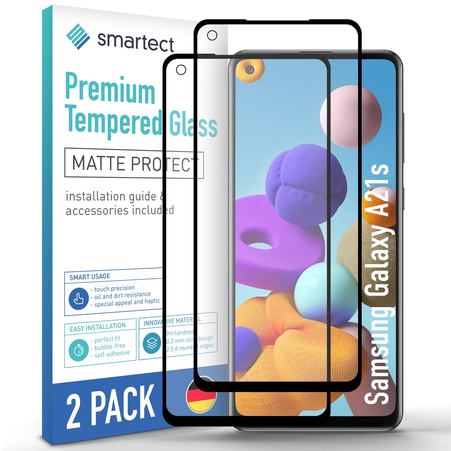 smartect Schutzglas Full Screen Matt für Samsung Galaxy A21s, 2 Stück