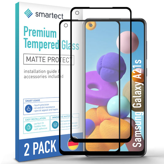 smartect Schutzglas Full Screen Matt für Samsung Galaxy A21s, 2 Stück