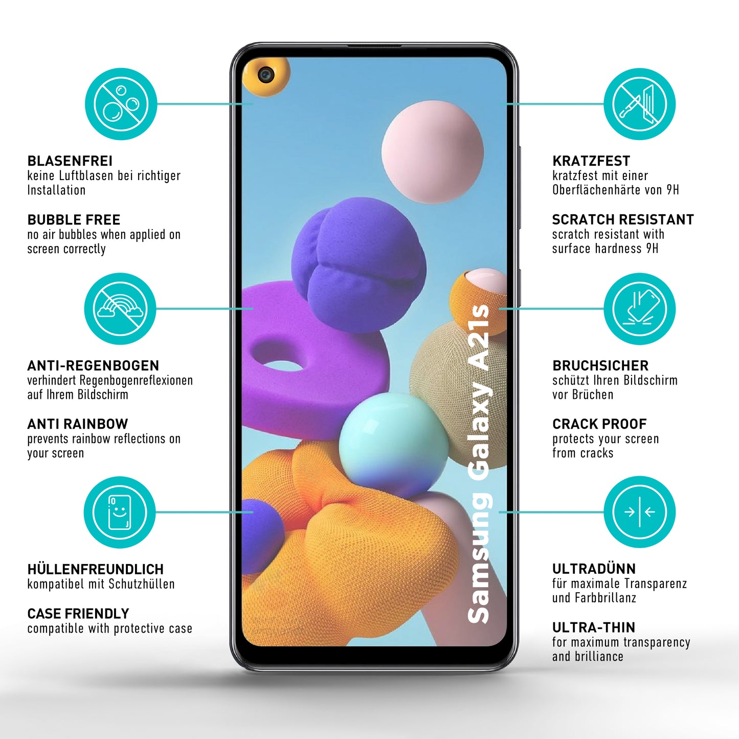 smartect Schutzglas Full Screen Matt für Samsung Galaxy A21s, 2 Stück