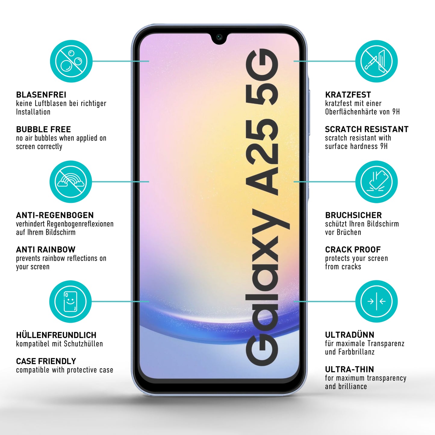 smartect Schutzglas Full Screen Matt für Samsung Galaxy A25 5G / A15 4G und 5G, 2 Stück