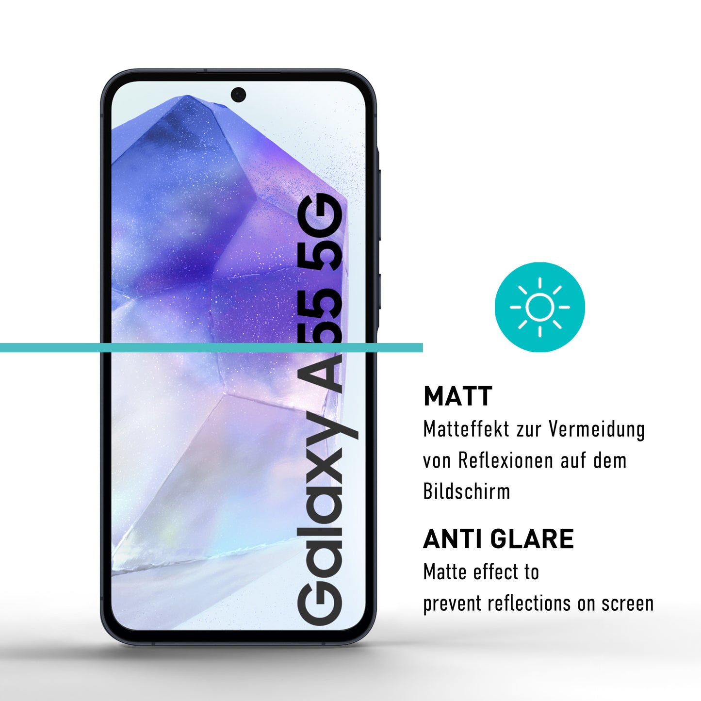 smartect Schutzglas Full Screen Matt für Samsung Galaxy A55 5G, 2 Stück
