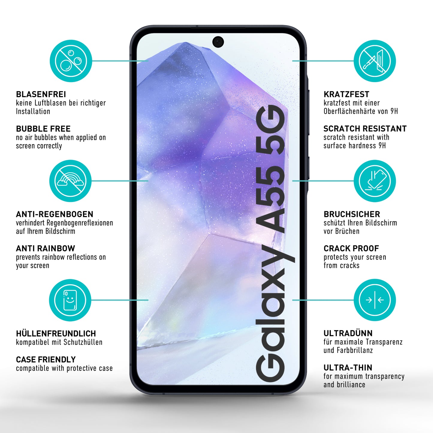 smartect Schutzglas Full Screen Matt für Samsung Galaxy A55 5G, 2 Stück