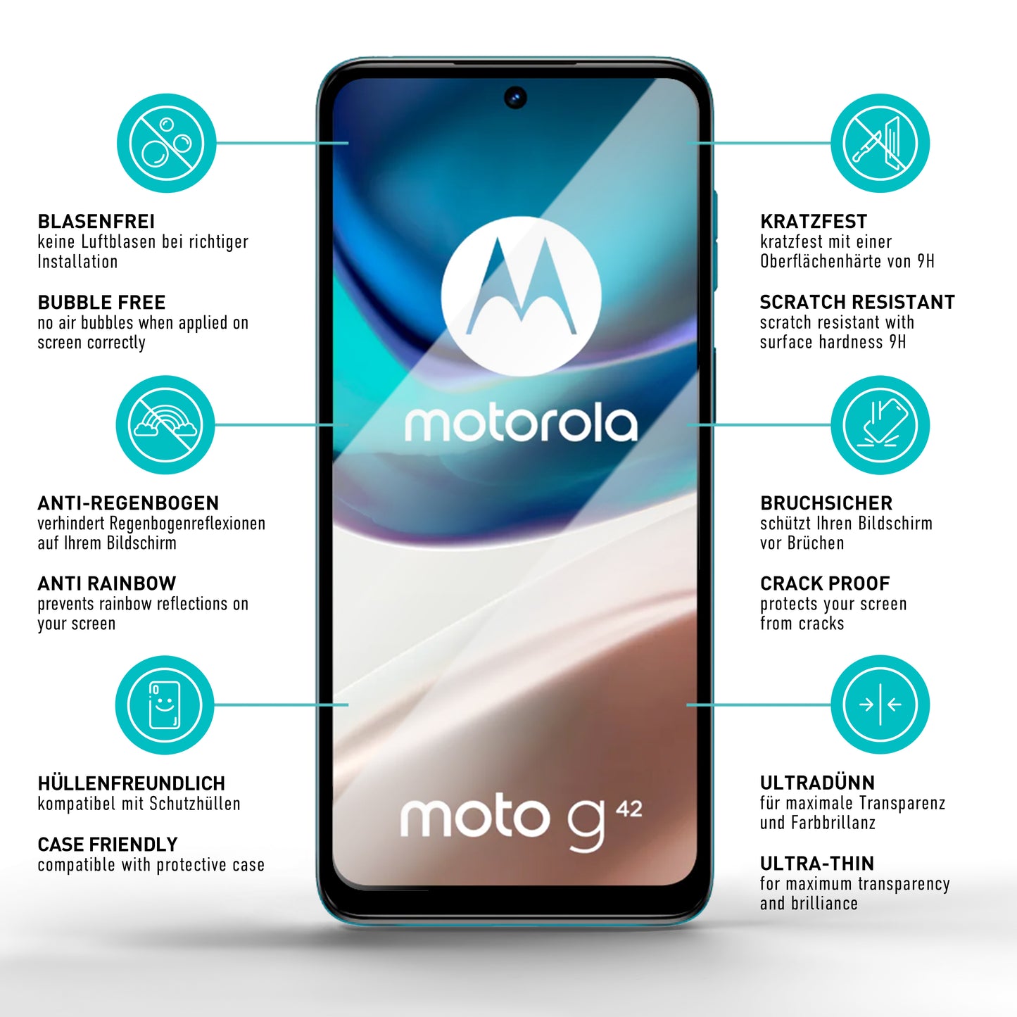 smartect Schutzglas Full Screen für Motorola Moto G42, 2 Stück