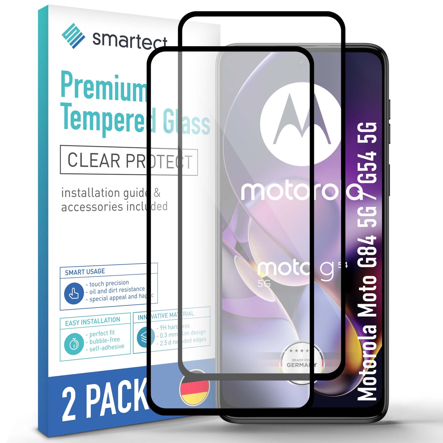 smartect Schutzglas Full Screen für Motorola Moto G84 5G / G54 5G, 2 Stück