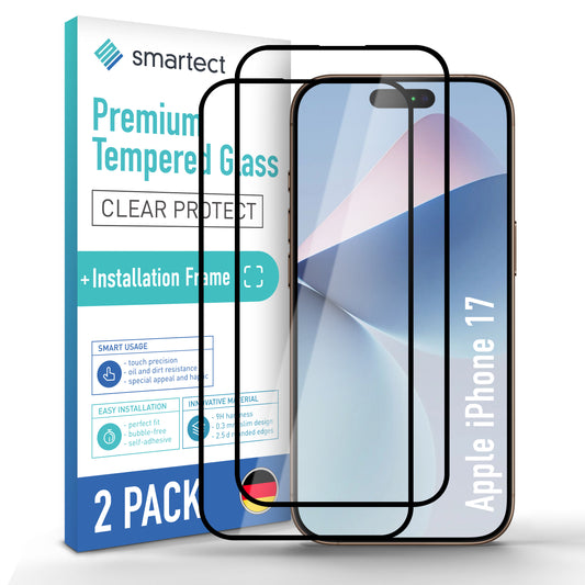 smartect Schutzglas Full Screen für Apple iPhone 17, 2 Stück + Positionierhilfe