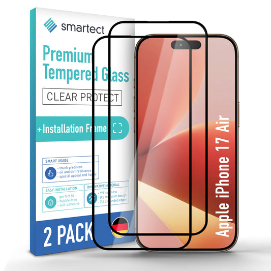 smartect Schutzglas Full Screen für Apple iPhone 17 Air, 2 Stück + Positionierhilfe