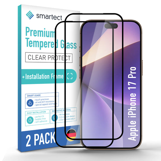 smartect Schutzglas Full Screen für Apple iPhone 17 Pro, 2 Stück + Positionierhilfe