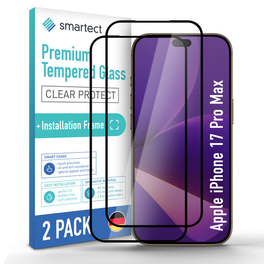 smartect Schutzglas Full Screen für Apple iPhone 17 Pro Max, 2 Stück + Positionierhilfe