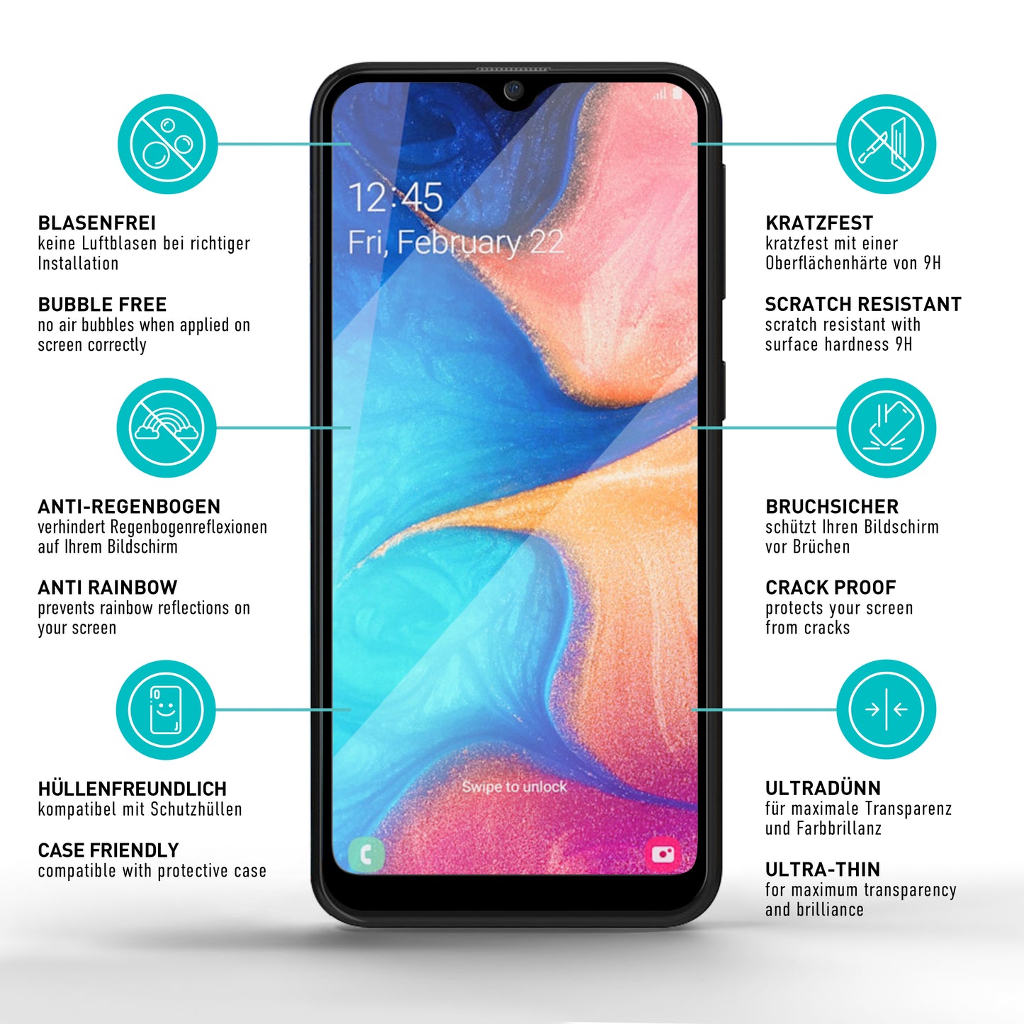 smartect Schutzglas Full Screen für Samsung Galaxy A20e, 2 Stück