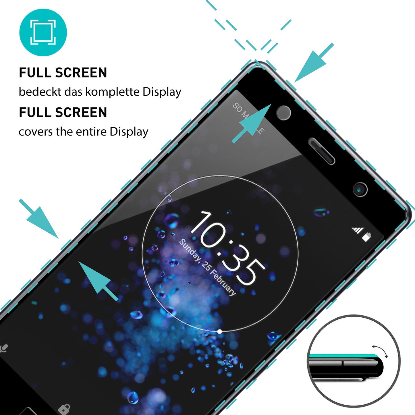 smartect Schutzglas Full Screen für Sony Xperia XZ2 [NOT Z2], 2 Stück