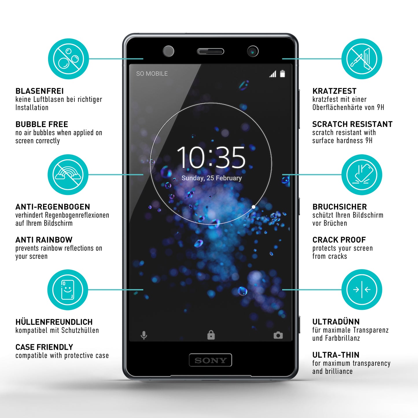 smartect Schutzglas Full Screen für Sony Xperia XZ2 [NOT Z2], 2 Stück