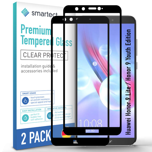smartect Schutzglas Full Screen für Huawei Honor 9 Lite / Youth Edition, 2 Stück