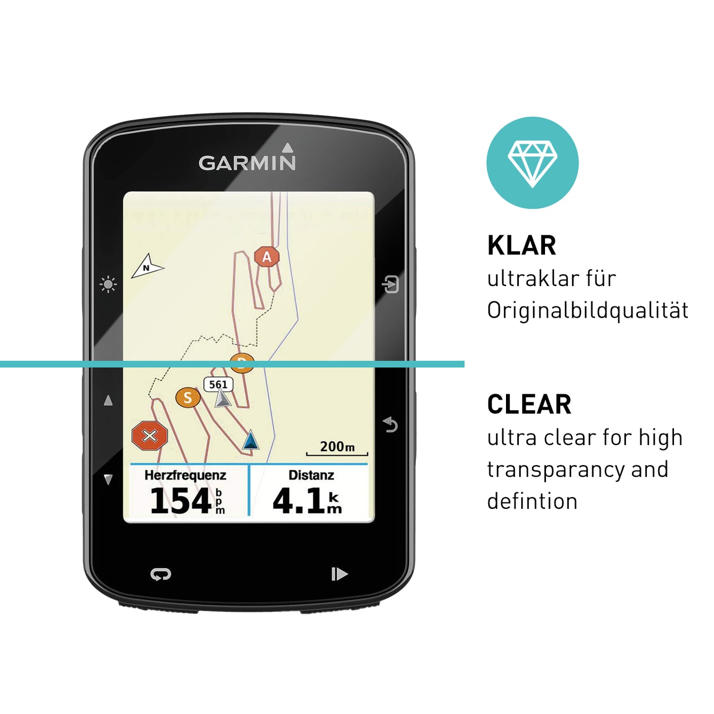 smartect Schutzglas Klar für Garmin Edge 520 / 520 Plus / 820, 2 Stück