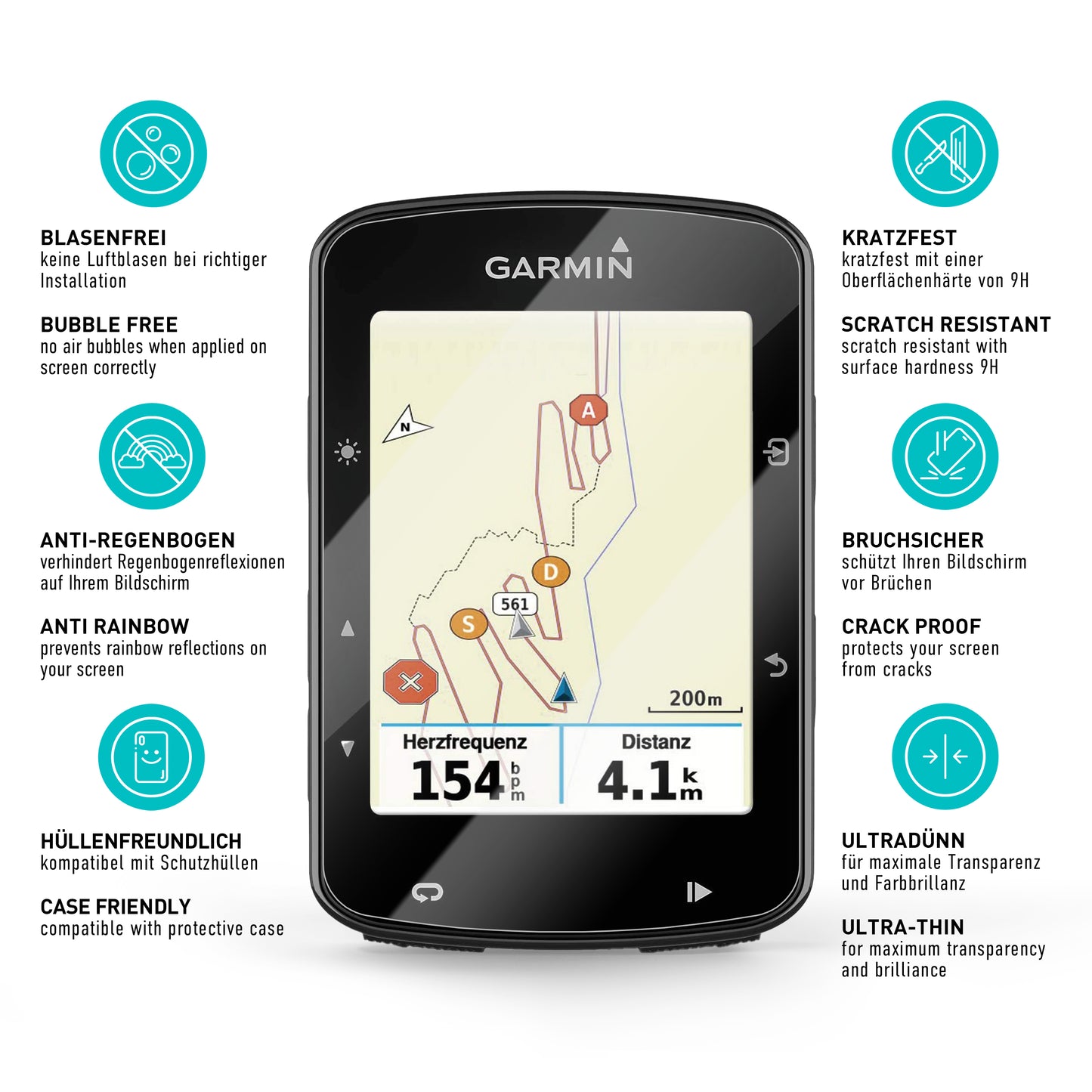 smartect Schutzglas Klar für Garmin Edge 520 / 520 Plus / 820, 2 Stück