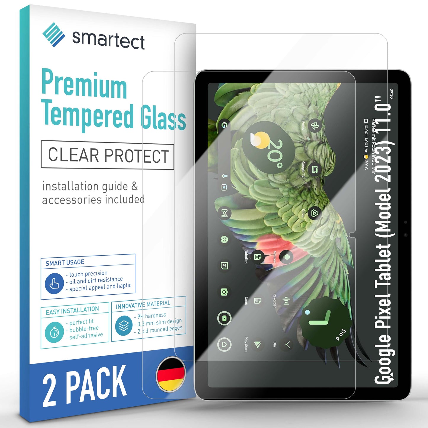 smartect Schutzglas Klar für Google Pixel Tablet (Model 2023) 11.0", 2 Stück