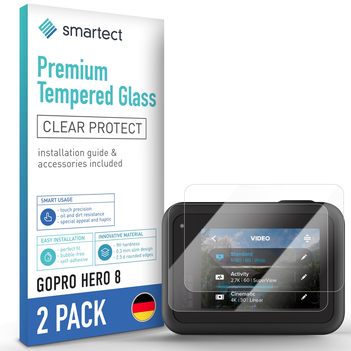 smartect Schutzglas Klar für GoPro Hero 8, 2 Stück