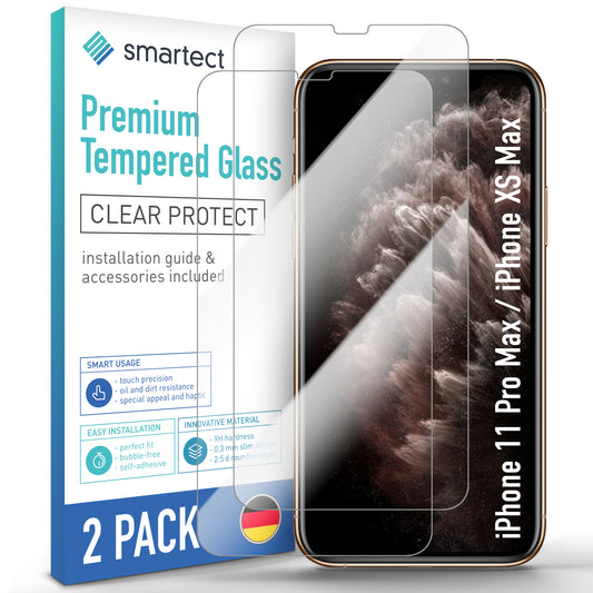 smartect Schutzglas Klar für iPhone 11 Pro Max / iPhone XS Max, 2 Stück