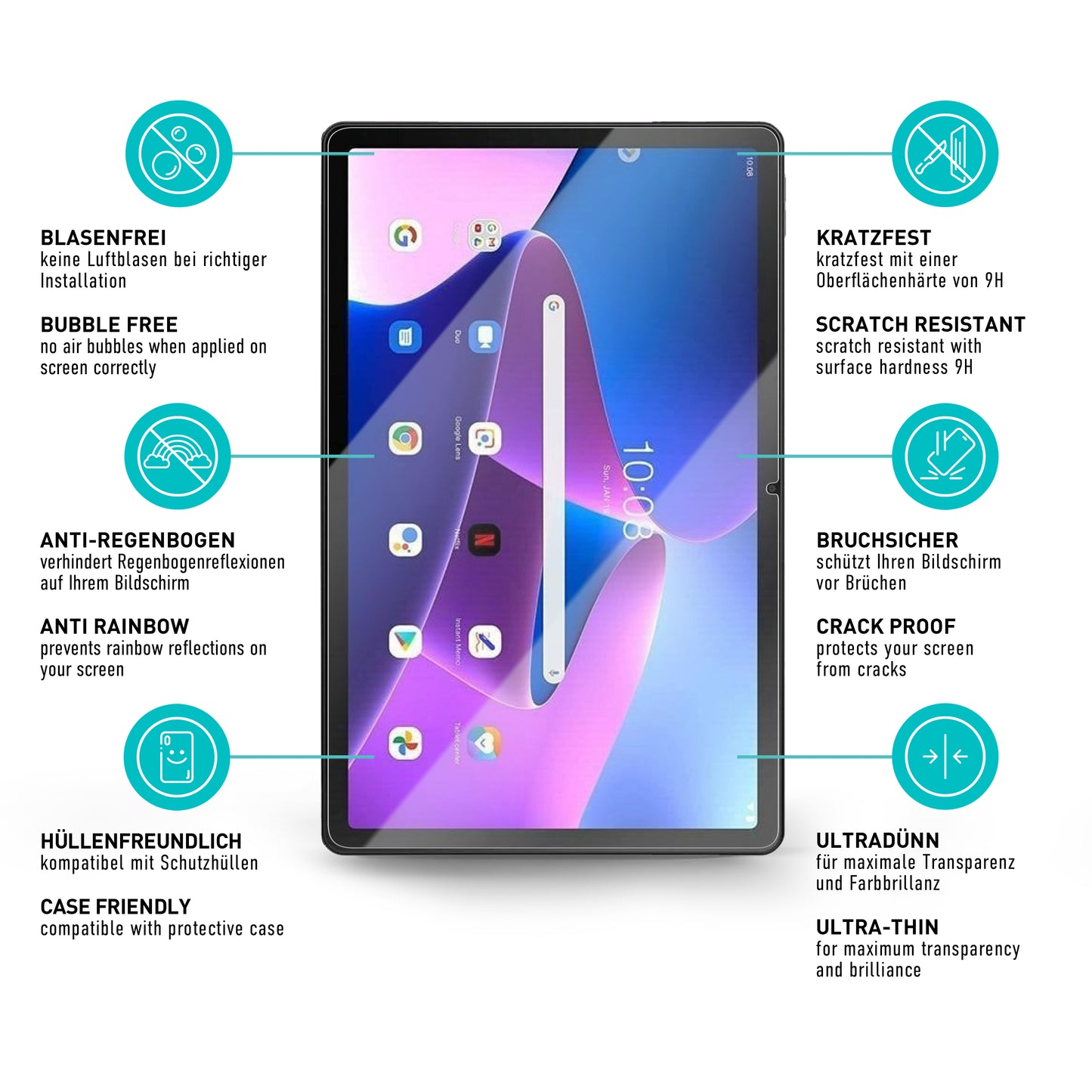 smartect Schutzglas Klar für Lenovo Tab M10 Plus (3rd Gen) 10.6", 2 Stück