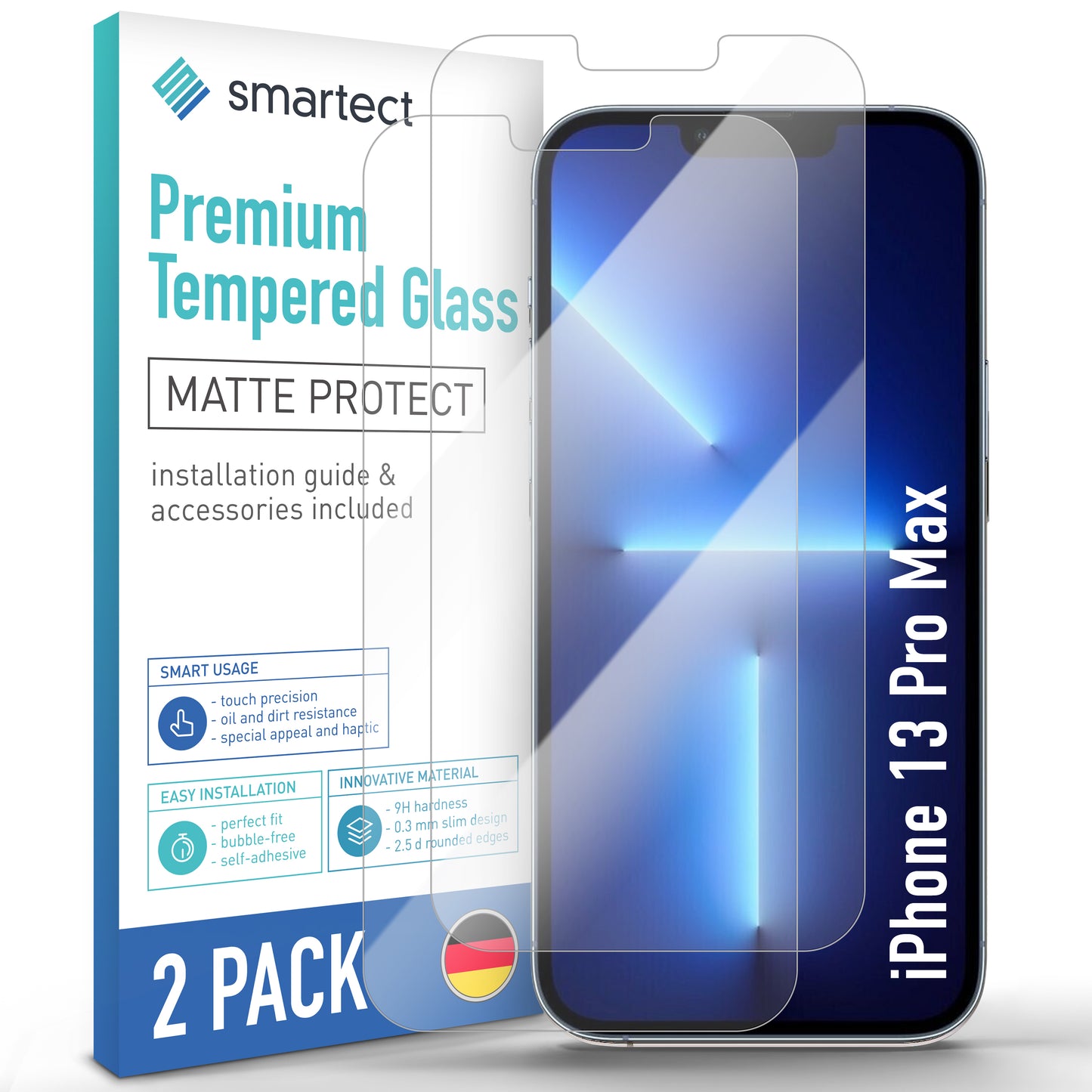 smartect Schutzglas Matt für iPhone 13 Pro Max, 2 Stück