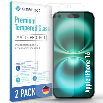 smartect Schutzglas Matt für iPhone 16, 2 Stück