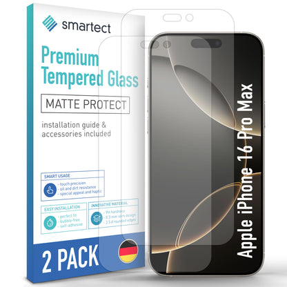 smartect Schutzglas Matt für iPhone 16 Pro Max, 2 Stück