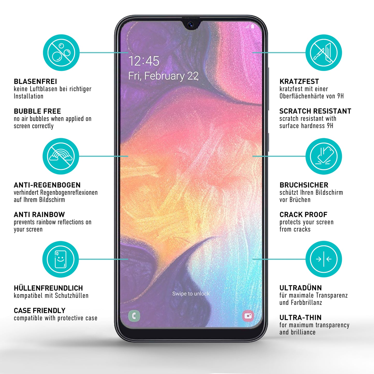 smartect Schutzglas Matt für Samsung Galaxy A50 / A50s / M30s / M31 / M21, 2 Stück