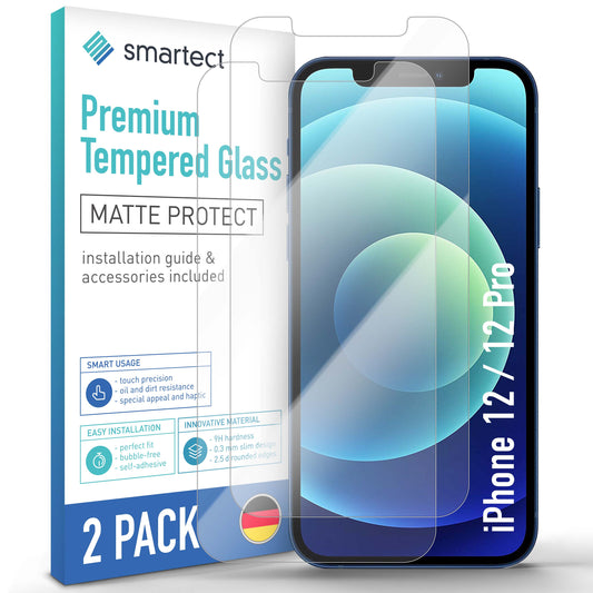 smartect Schutzglas Matt für iPhone 12 / 12 Pro, 2 Stück