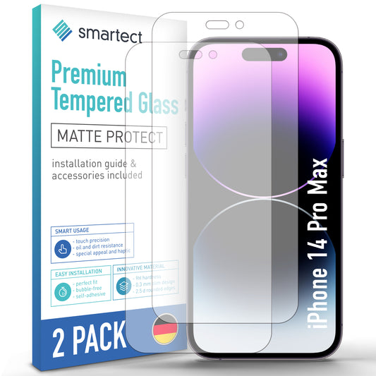 smartect Schutzglas Full Screen Matt für iPhone 14 Pro Max, 2 Stück