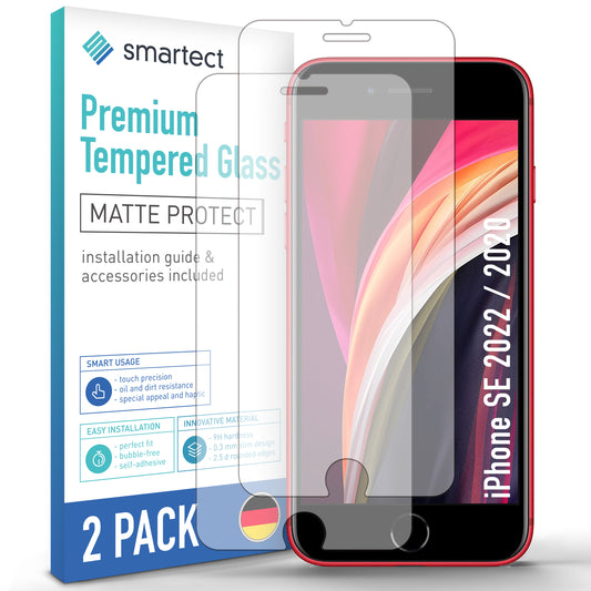 smartect Schutzglas Matt für iPhone SE 2022 / 2020, 2 Stück