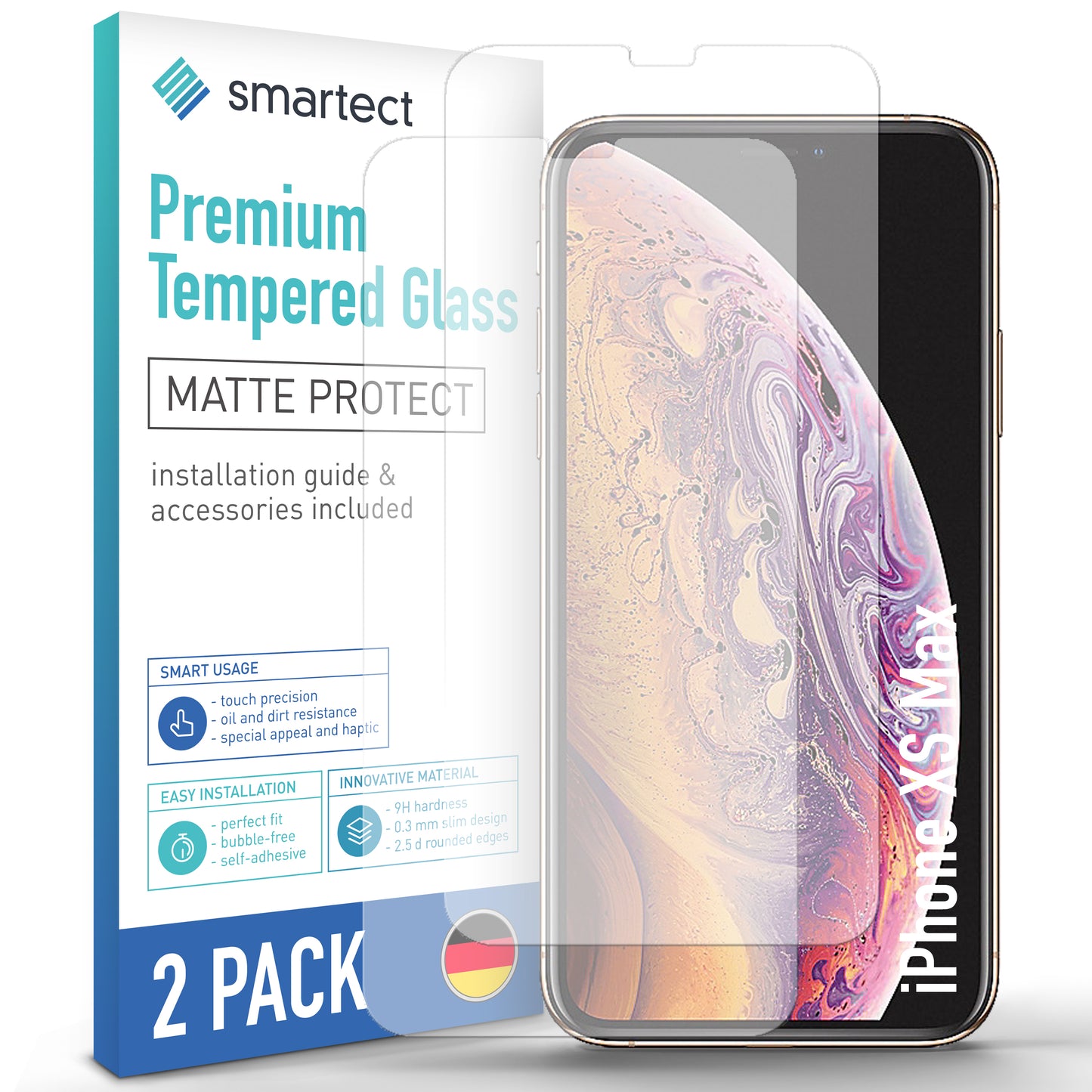 smartect Schutzglas Matt für iPhone XS Max, 2 Stück