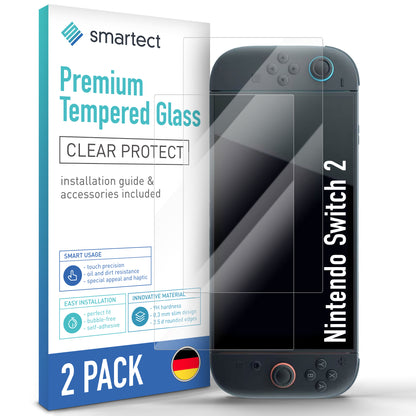 smartect Schutzglas Klar für Nintendo Switch 2, 2 Stück
