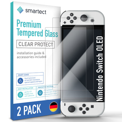 smartect Schutzglas Klar für Nintendo Switch OLED, 2 Stück