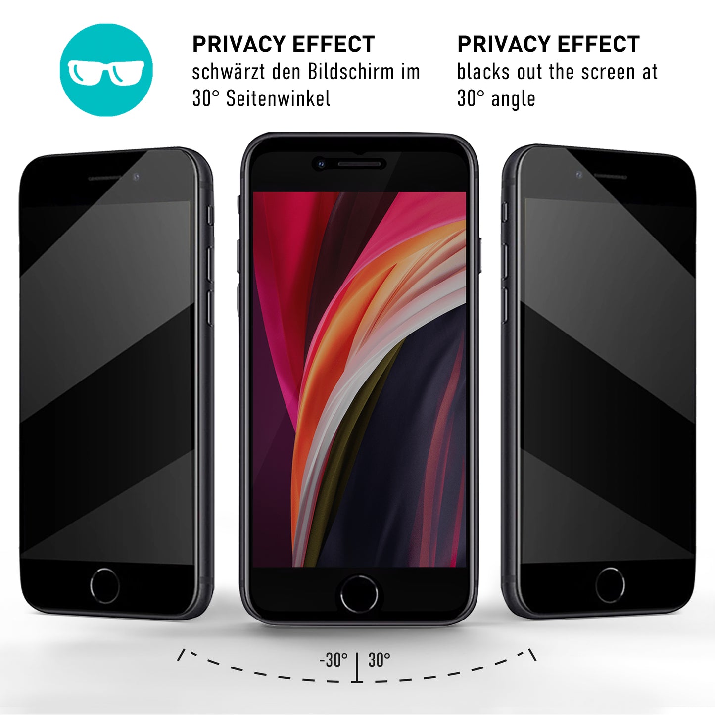 smartect Schutzglas Privacy für Apple iPhone 8 / iPhone 7 / iPhone 6 / 6s, 2 Stück