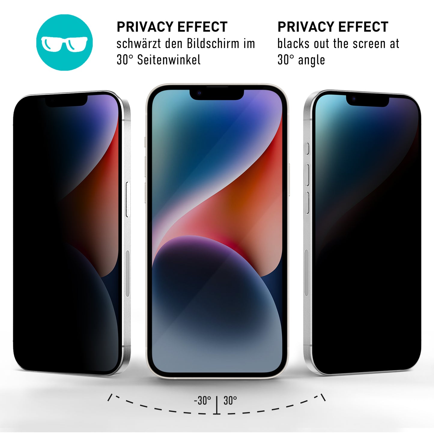 smartect Schutzglas Privacy für iPhone 14, 2 Stück + Positionierhilfe