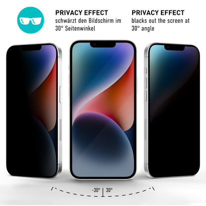 smartect Schutzglas Privacy für iPhone 14, 2 Stück + Positionierhilfe