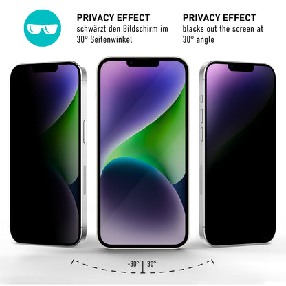 smartect Schutzglas Privacy für iPhone 14 Plus, 2 Stück + Positionierhilfe