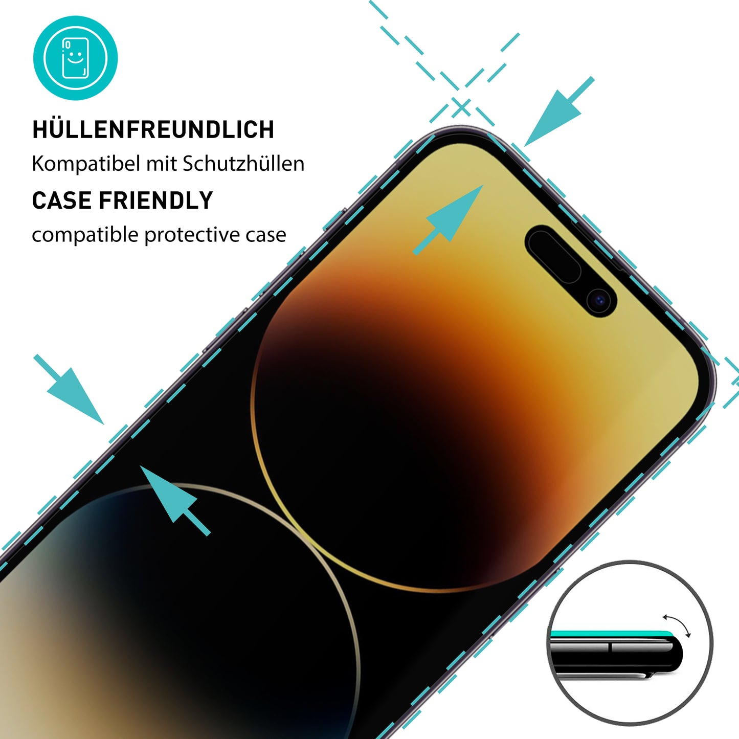 smartect Schutzglas Privacy für iPhone 14 Pro, 2 Stück + Positionierhilfe