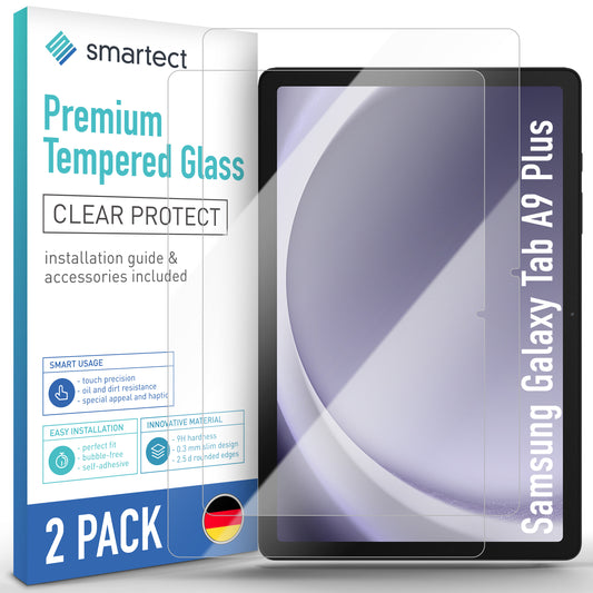 smartect Schutzglas Klar für Samsung Galaxy Tab A9 Plus, 2 Stück