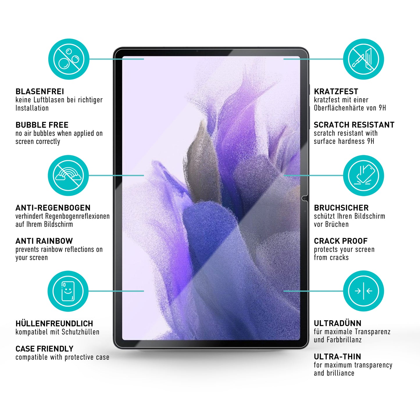 smartect Schutzglas Klar für Samsung Galaxy Tab S7 FE 2021 / Tab S7 Plus 2020, 2 Stück