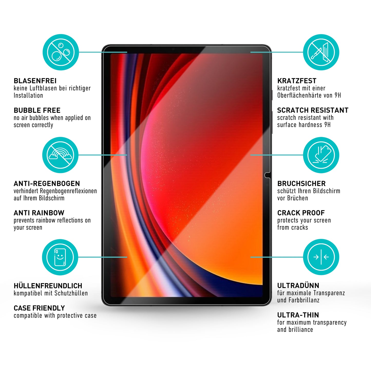 smartect Schutzglas Klar für Samsung Galaxy Tab S9, 2 Stück