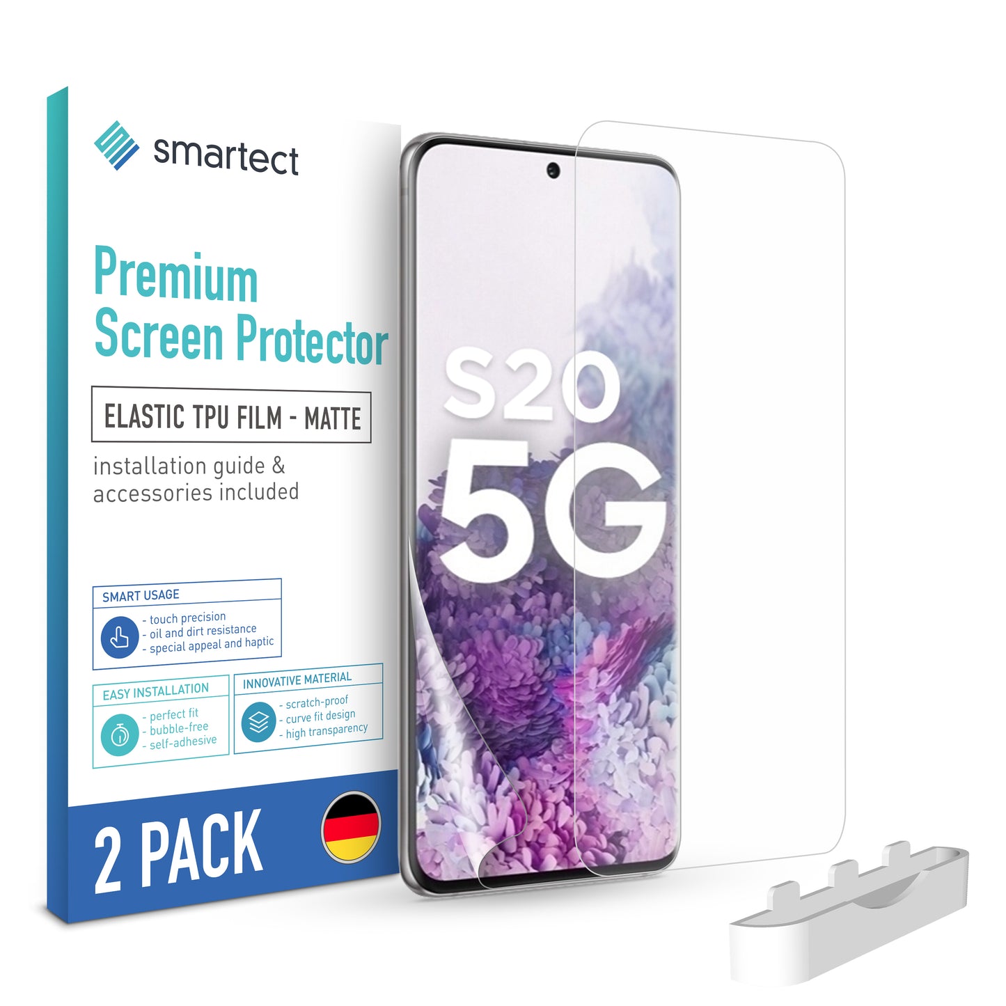 smartect TPU Schutzfolie Matt für Samsung Galaxy S20, 2 x Front