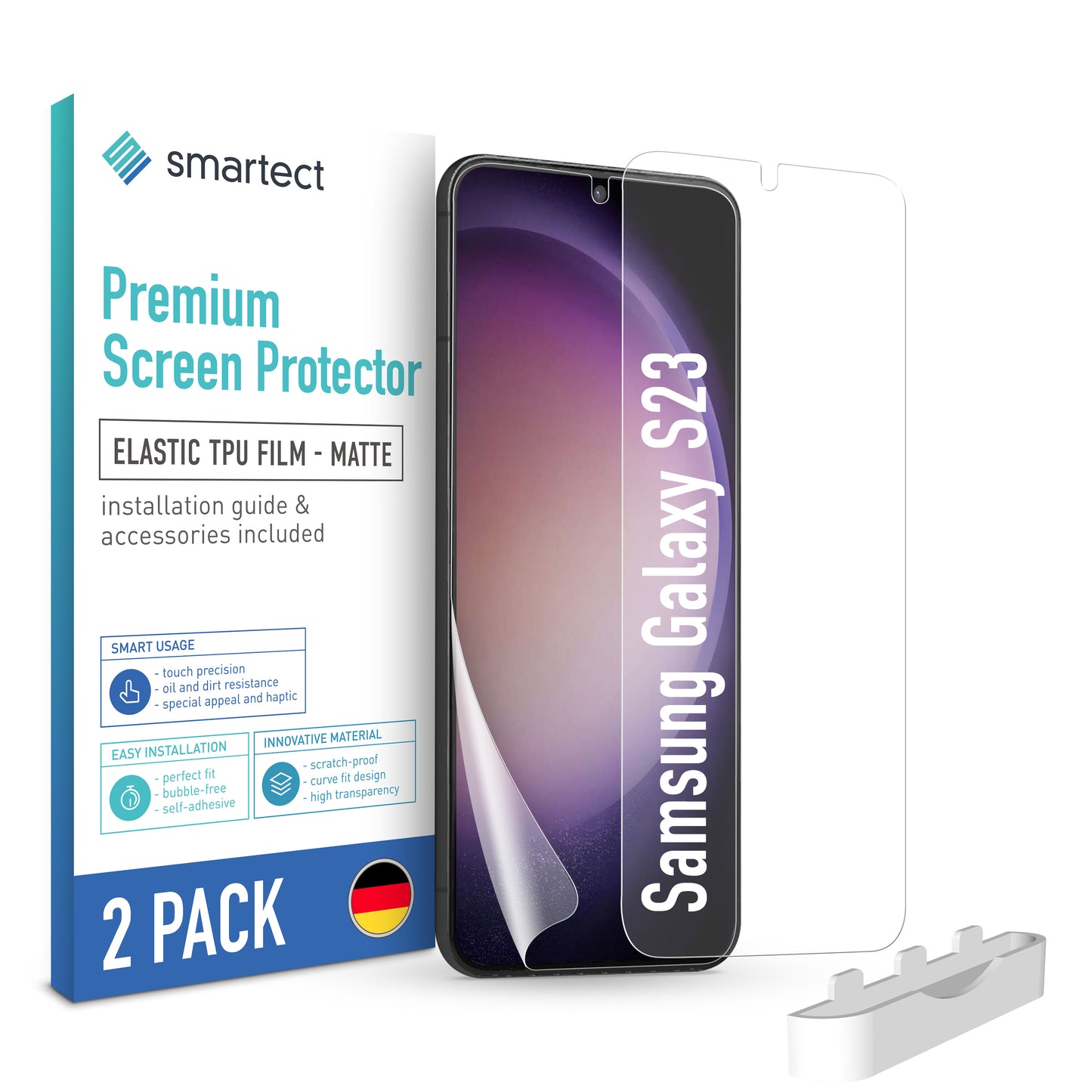 smartect TPU Schutzfolie Matt für Samsung Galaxy S23, 2 x Front